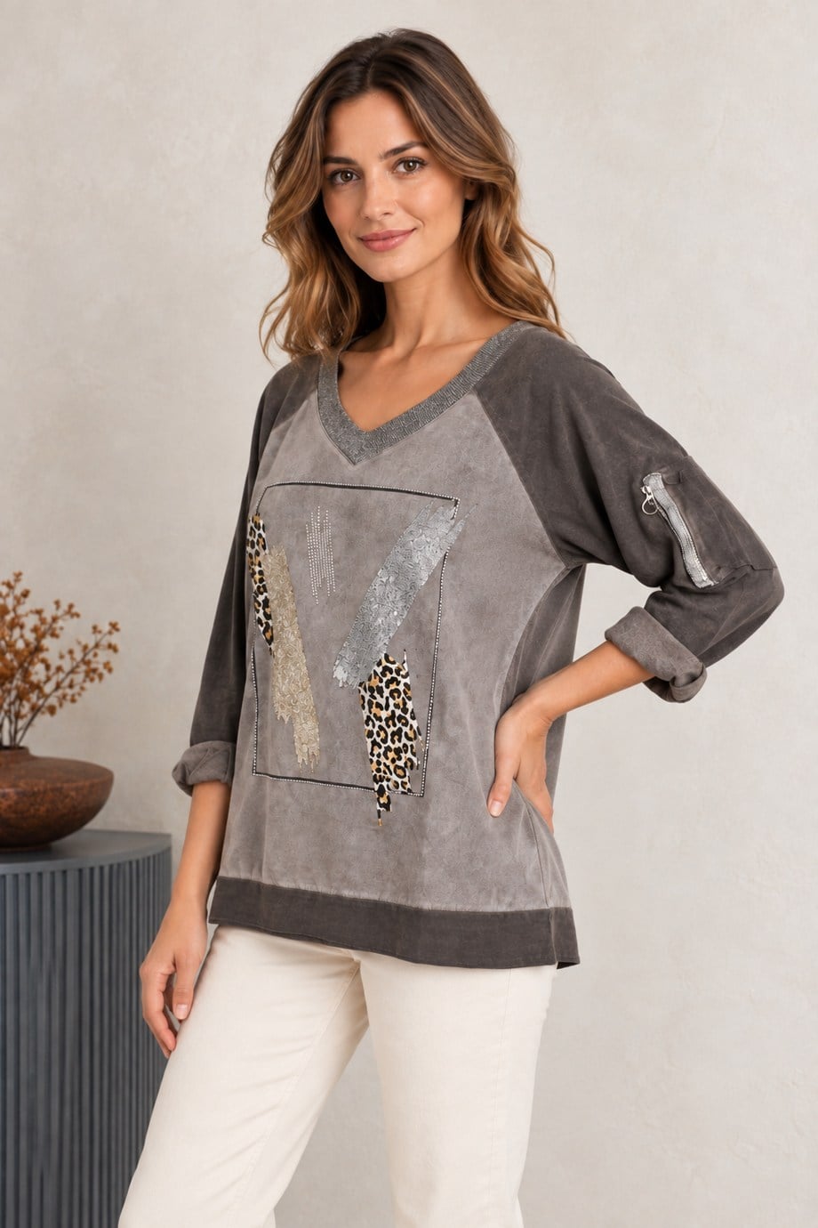 VELA58935-2K7 VELA BLUZ-KAHVE