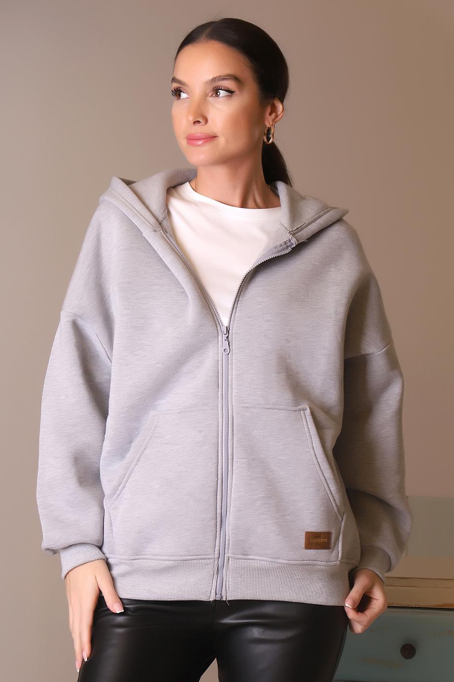 ZENTONİZENTONİ CEPLİ GRİ KADIN SWEATSHİRT  3045-2K4