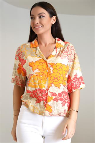 Çiçek Desenli Fuşya Renk Kadın Gömlek 0633-2Y3