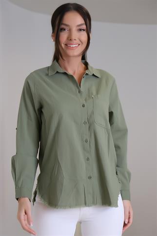 Uzun Kollu Haki Renk Kadın Gömlek 0390-2Y3