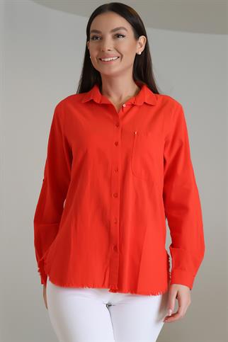 Uzun Kollu Kırmızı Renk Kadın Gömlek 0390-2Y3