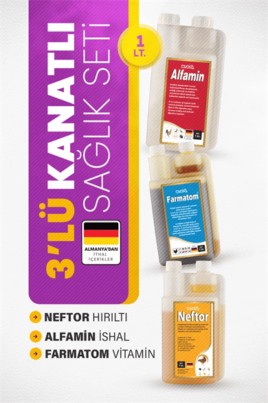 3lü Set Farmatom Vitamin-Neftor Hırıltı-Alfamin İshal-1 Litre