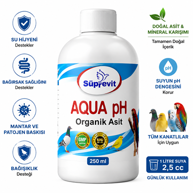 Süprevit Aqua pH 250 ML Kuş Su Düzenleyici | Doğal Asit ve Mineral Karışımı
