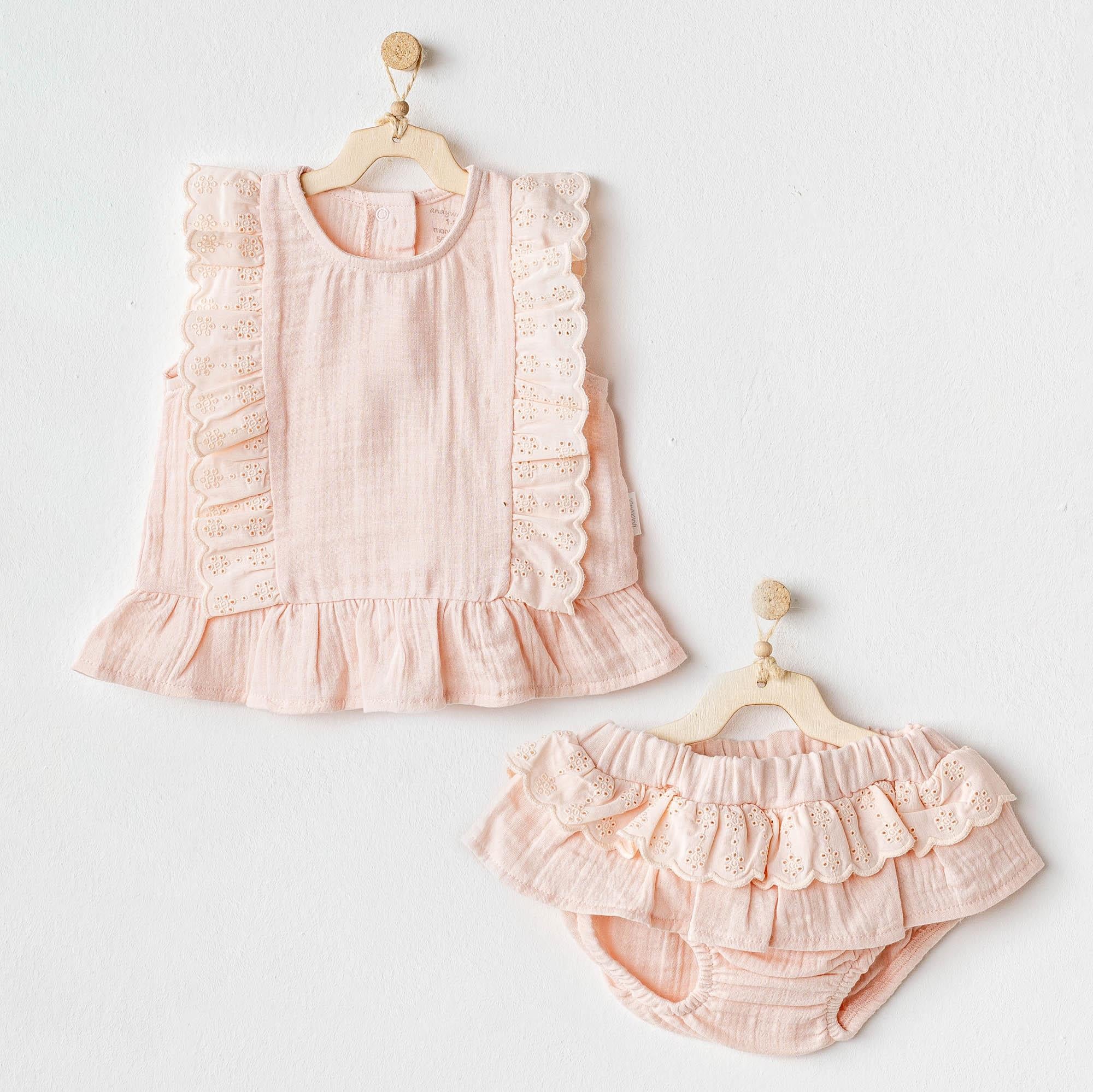 ANW-AC25888Kız Bebek Takım 2 Parça Set Muslin Home AC25888