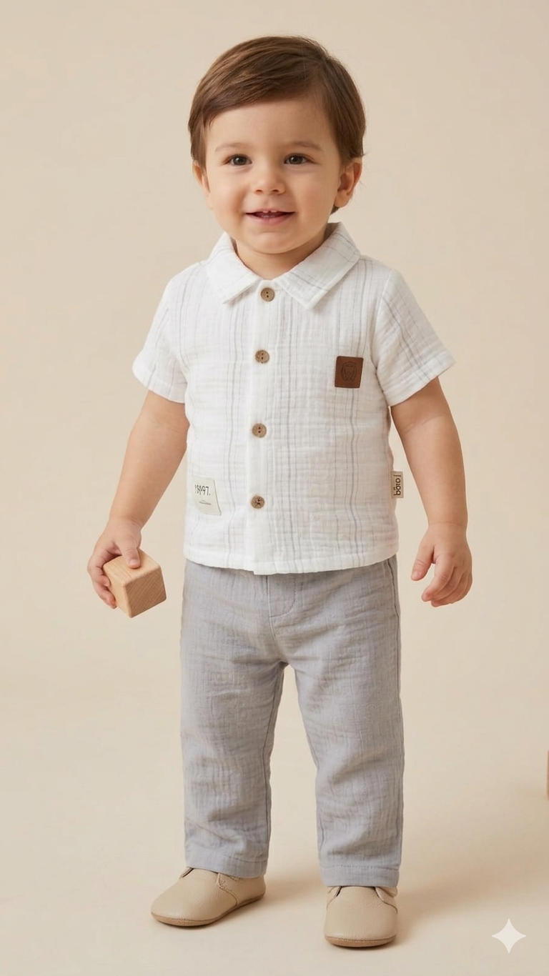 BRY-1063Erkek Bebek Müslin Takım