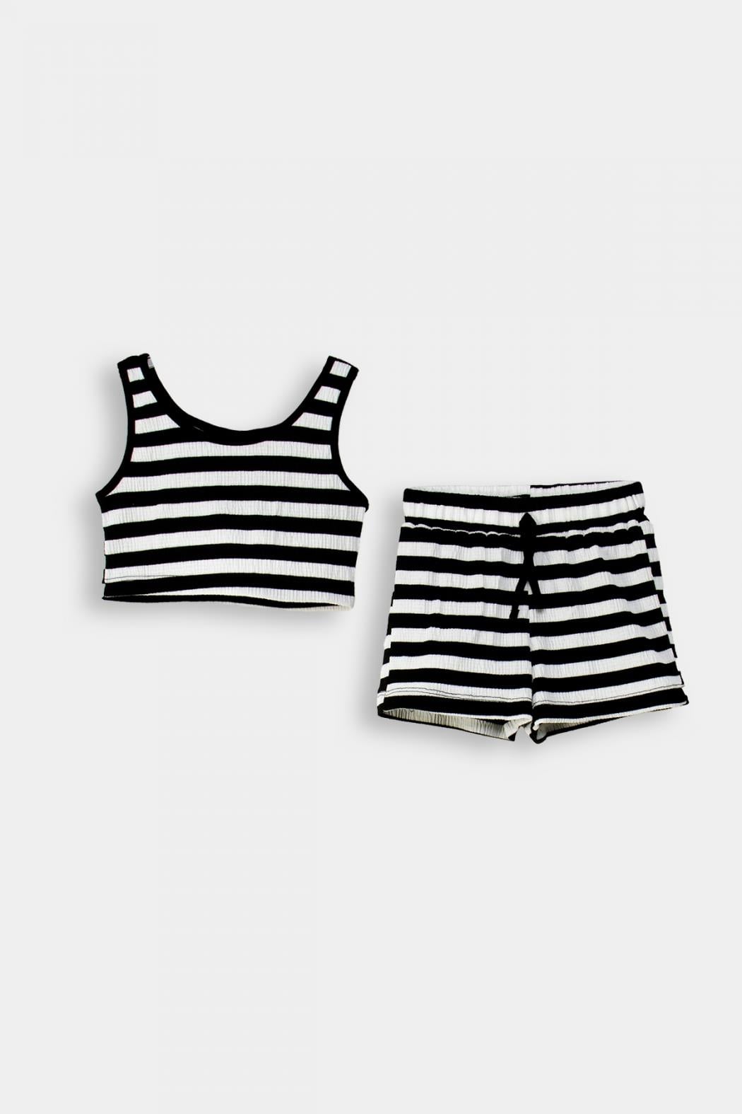 DMB-0717Kız Çocuk Çizgili Crop Takım DMB-0717