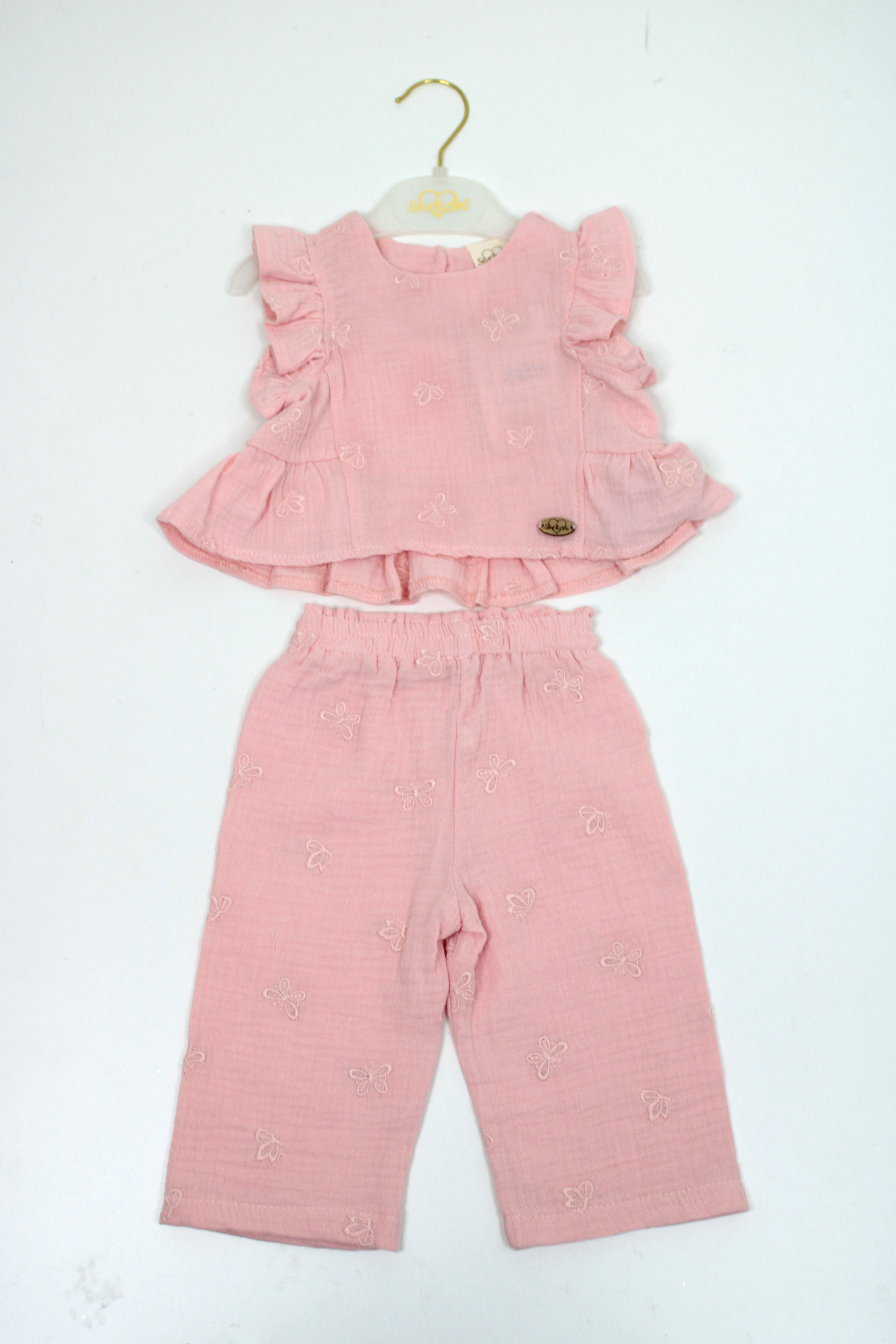 SER-0869Kız Bebek Aylık Nakışlı Müslin Takım 0869