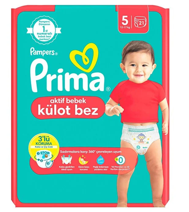 PRI-192Prima Aktif Bebek Külot Bez 5 Beden 12-17 Kg 21 Adet