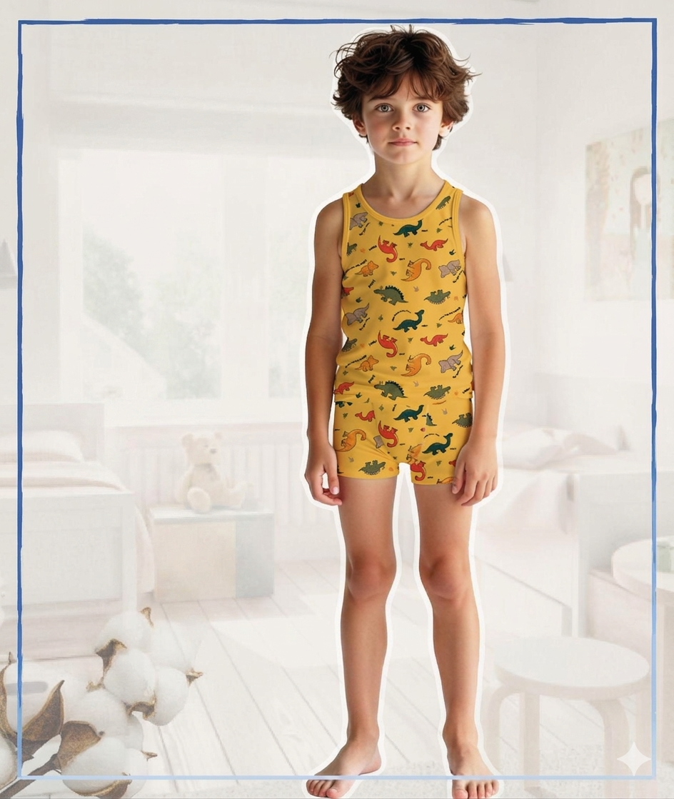 ELM-M-7104Erkek Çocuk Atlet Boxer Takım Dinazor ELM-M-7104