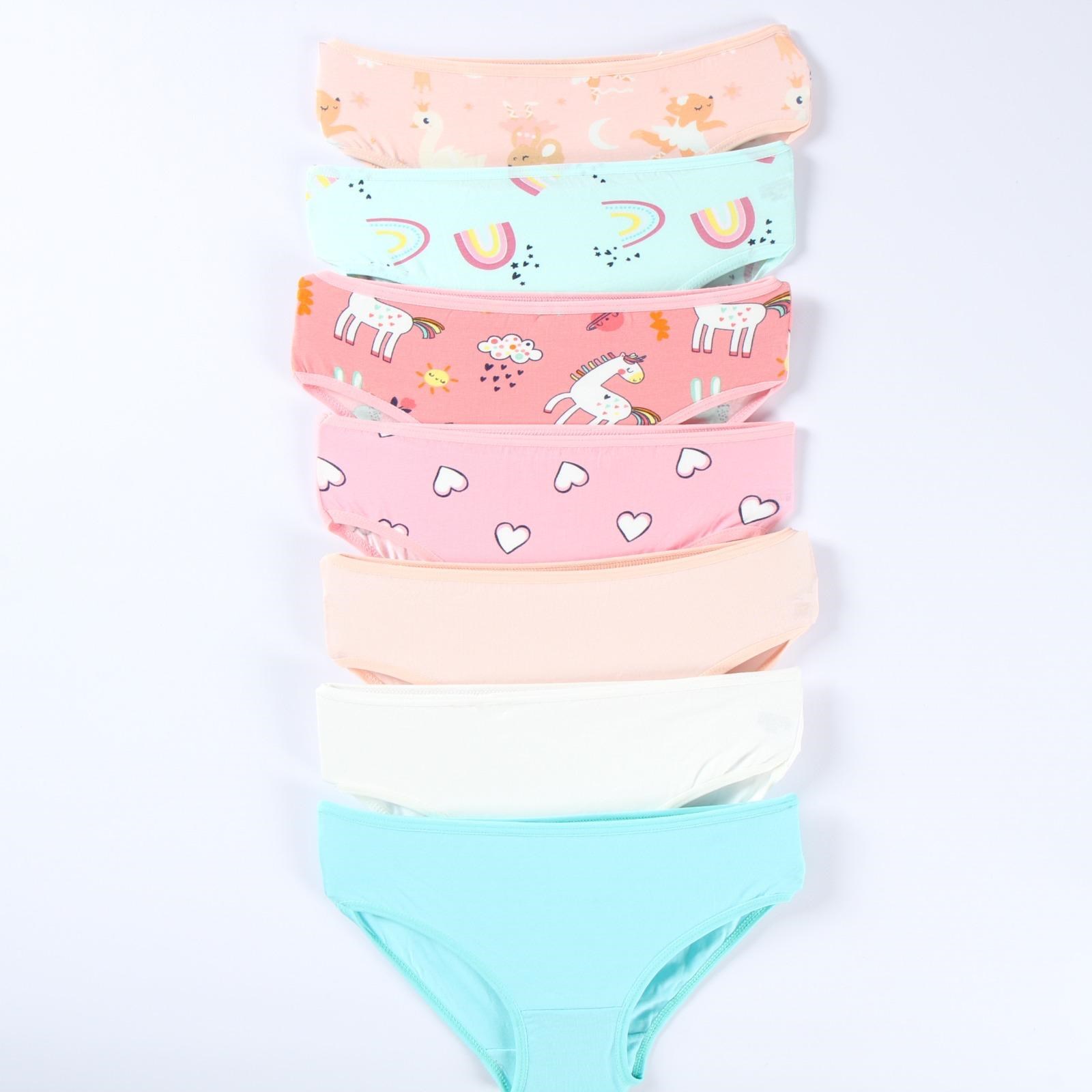 ELM-S-10Kız Çocuk 7'li Slip Külot Kalp Ve Kuğu Desen ELM-S-10