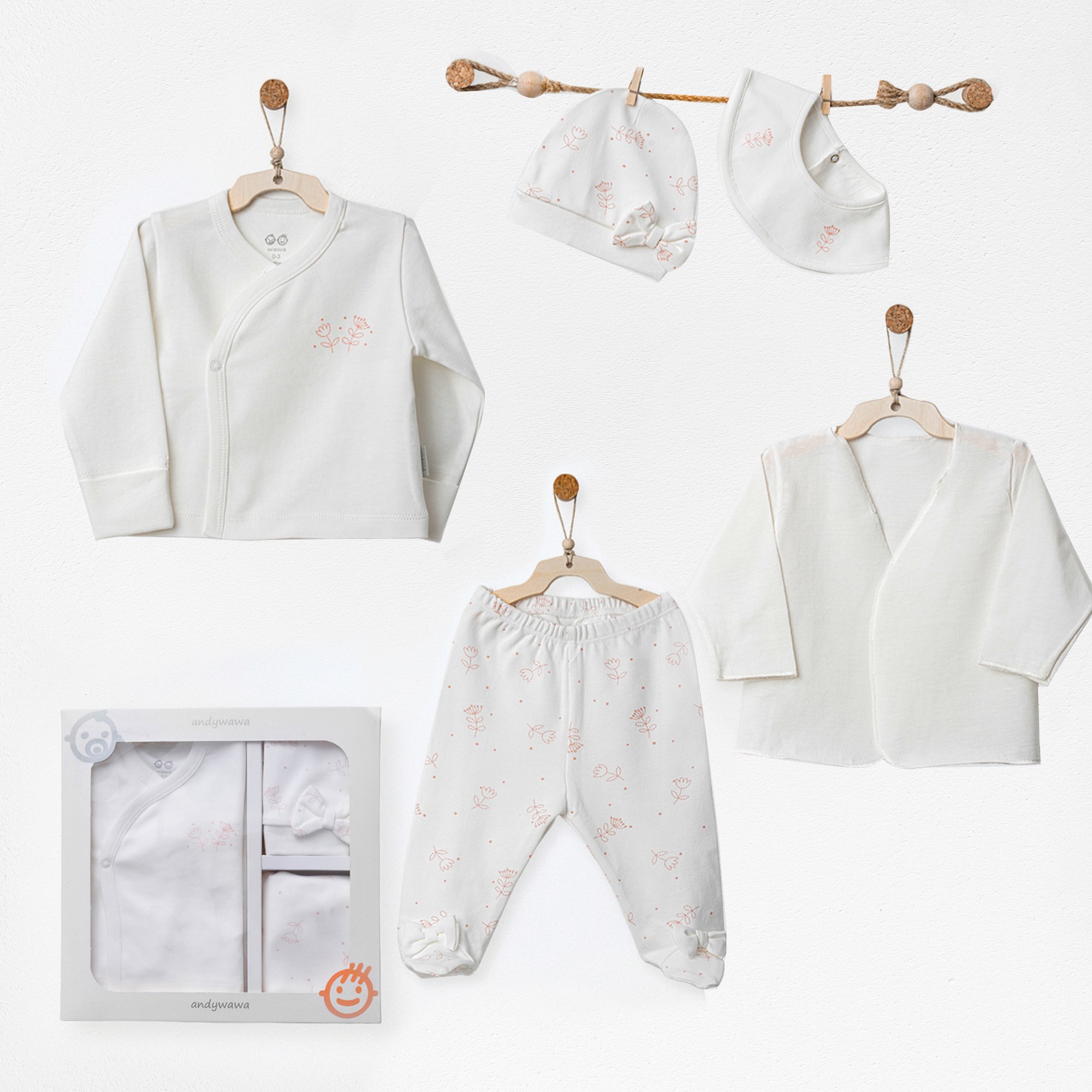 ANW-AC27250Kız Bebek Hastane Çıkışı 5 Parça Newborn Set  Royal Baby ANW-AC27250