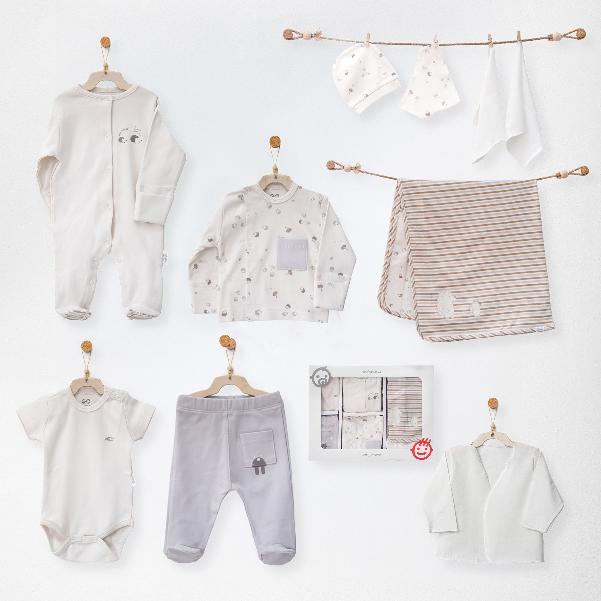 ANW-AC27051Erkek Bebek Hastane Çıkışı 10 Pcs Newborn Set Hedgegog Family ANW-AC27051