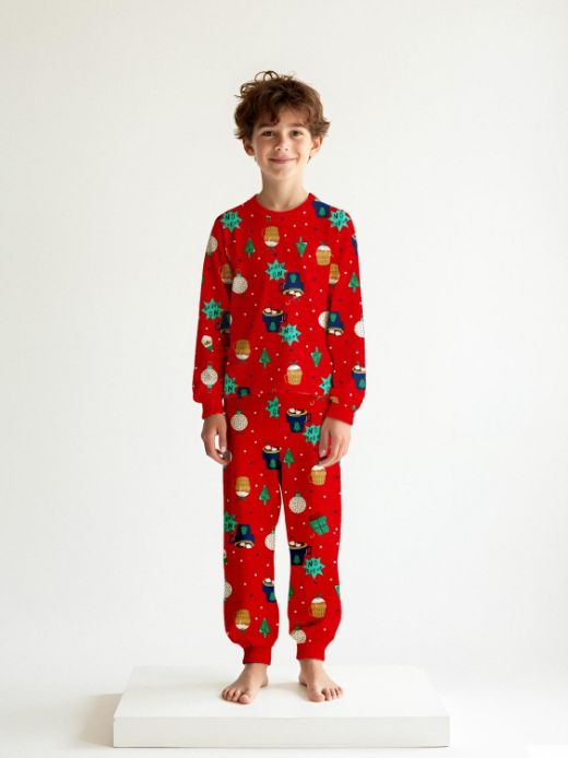 ELM-3103Erkek Çocuk Yılbaşı Yeniyıl Temalı Pijama Takımı ELM-3103