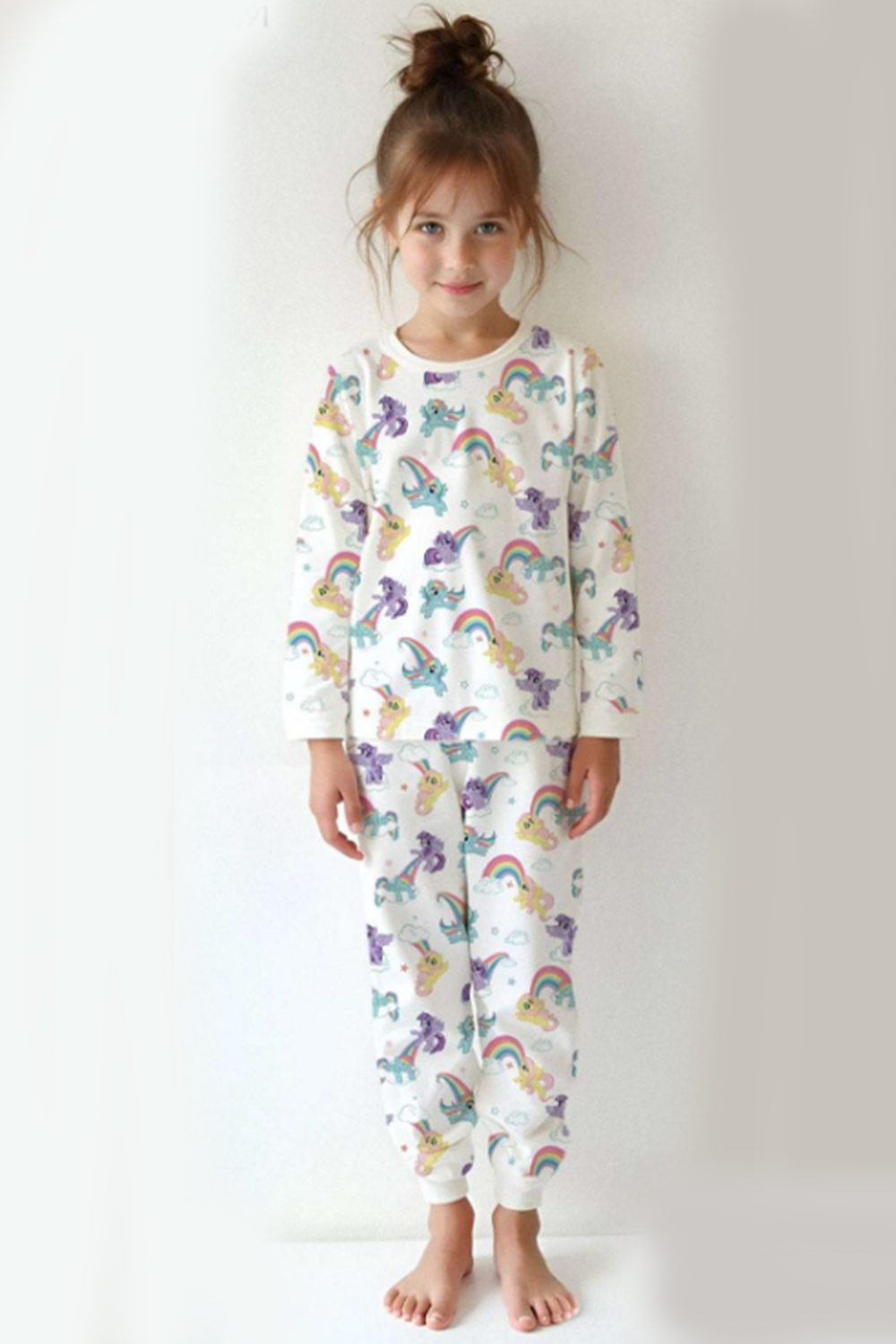 ELM-4091Kız Çocuk Pijama Takımı Gökkuşağı Desenli ELM-4091