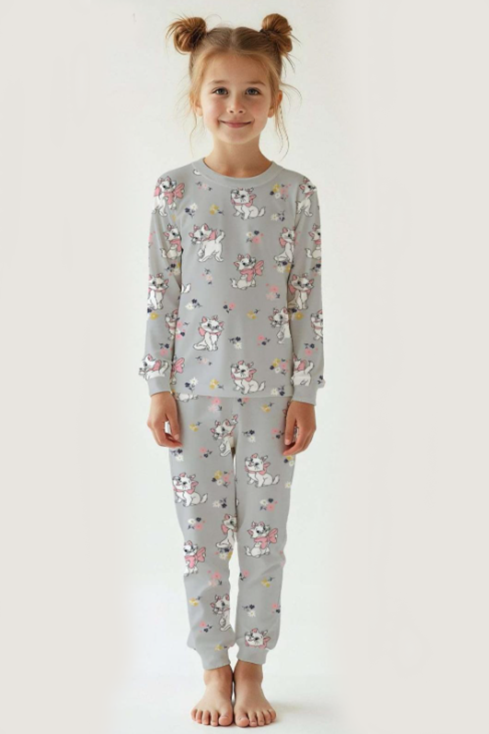 ELM-4094Kız Çocuk Pijama Takımı Kedi  Desenli ELM-4094