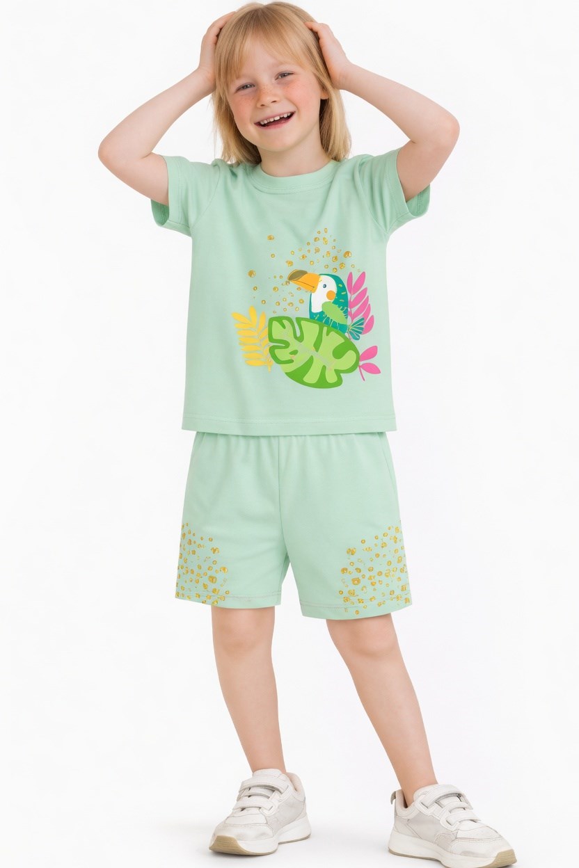 NBK-6143Kız Çocuk Şortlu Yazlık Pijama Takımı - Kuş NBK-6143