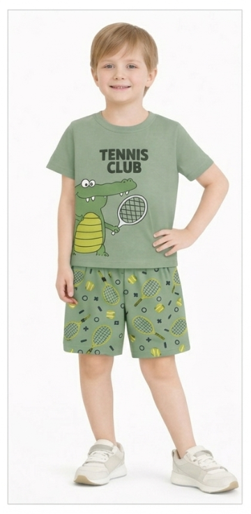 NBK-7242Erkek Çocuk Şortlu Yazlık Pijama Takımı Timsah Temalı NBK-7242
