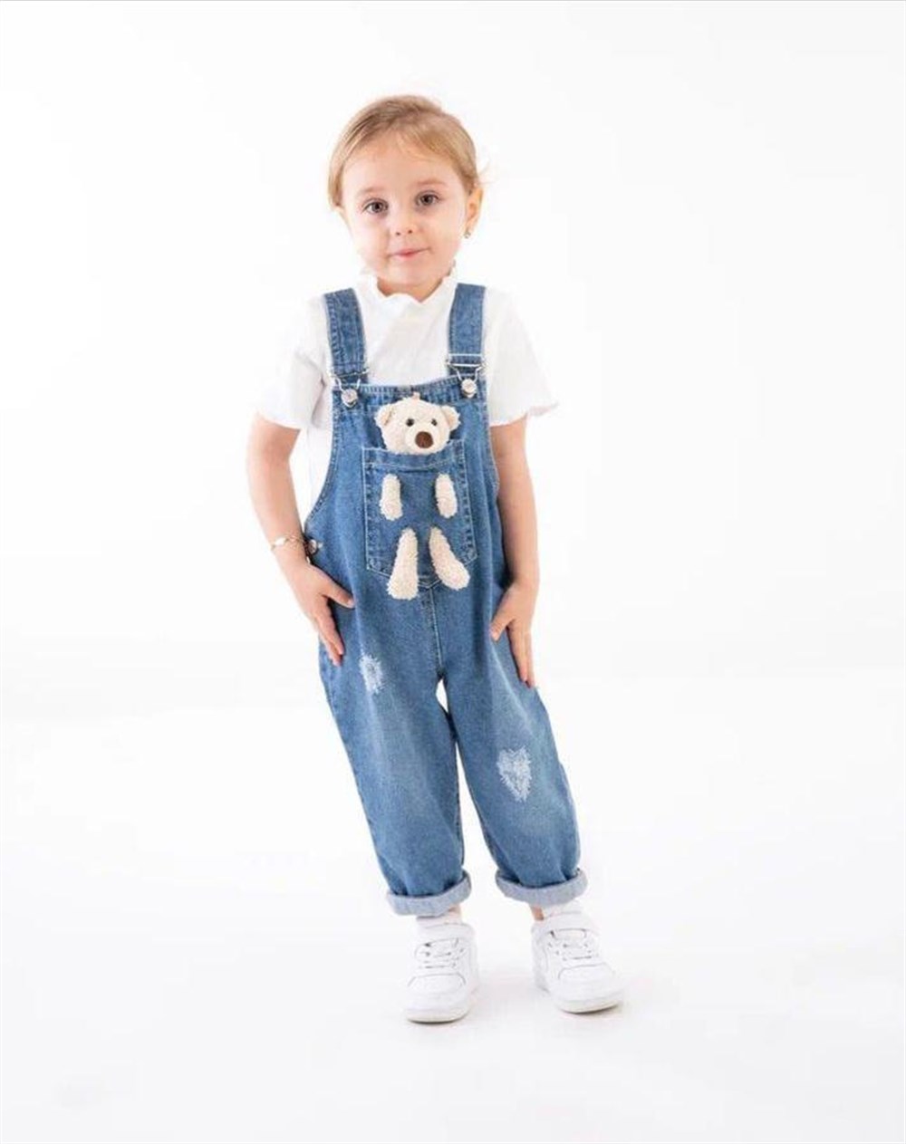 NBK-190Name Baby Kids 190 Ayıcık Detaylı Kız Çocuk Bahçıvan Salopet