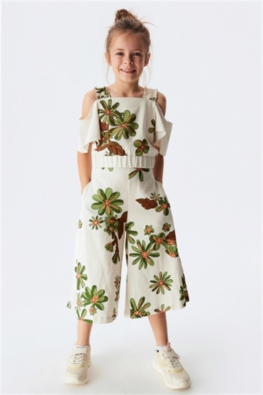 NKY-34427Kız Çocuk Beli Lastikli Omuz Detaylı Crop Bluz