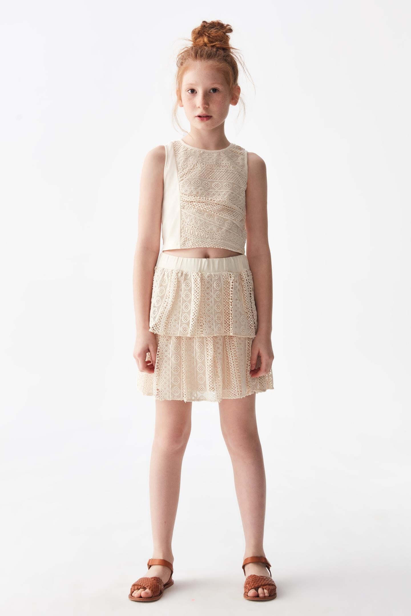 NKY-34480Kız Çocuk Büzgü Dantel Crop