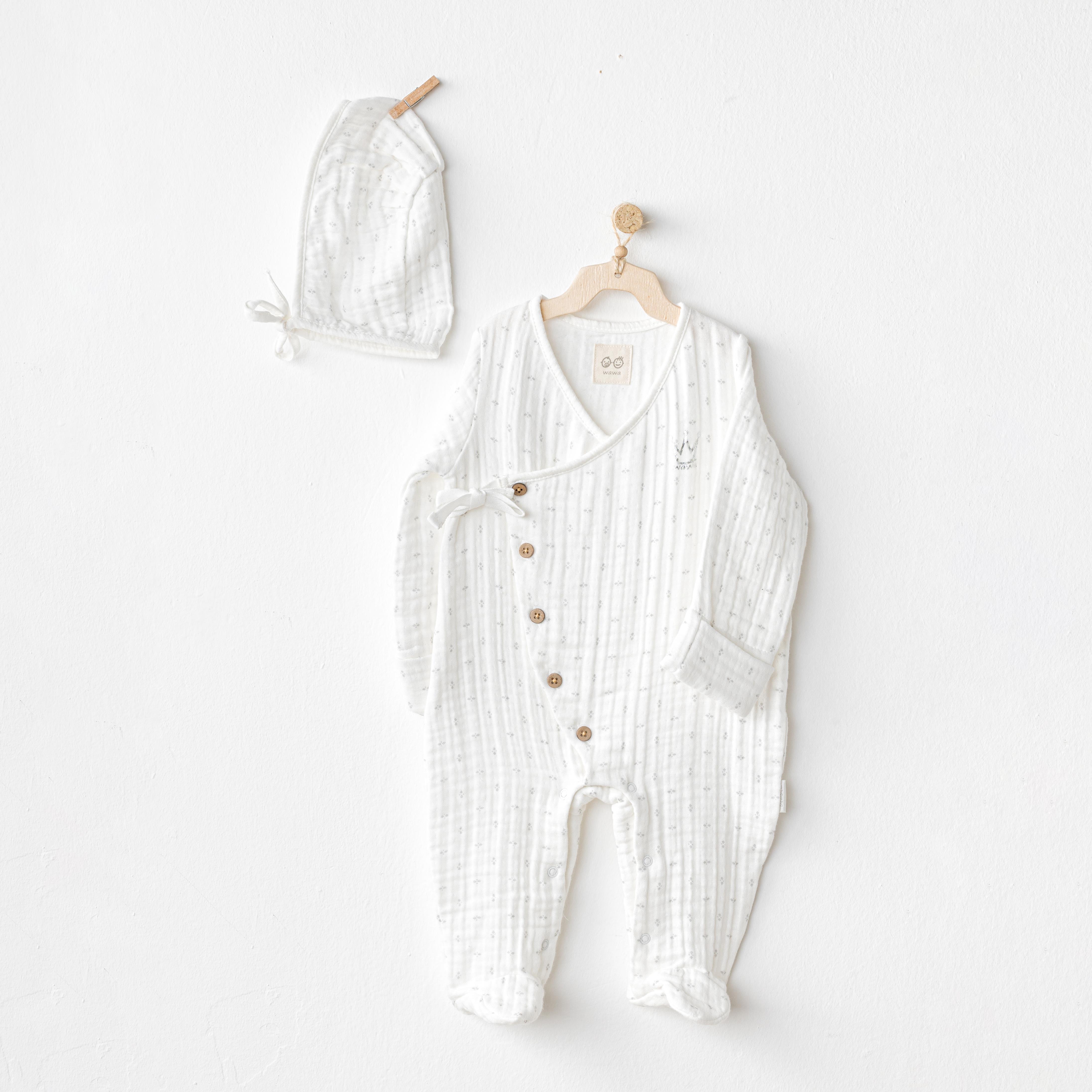 ANW-AC24734Erkek Bebek Tulum Takım Romper Hat Set Muslin Wawa Boys AC24734