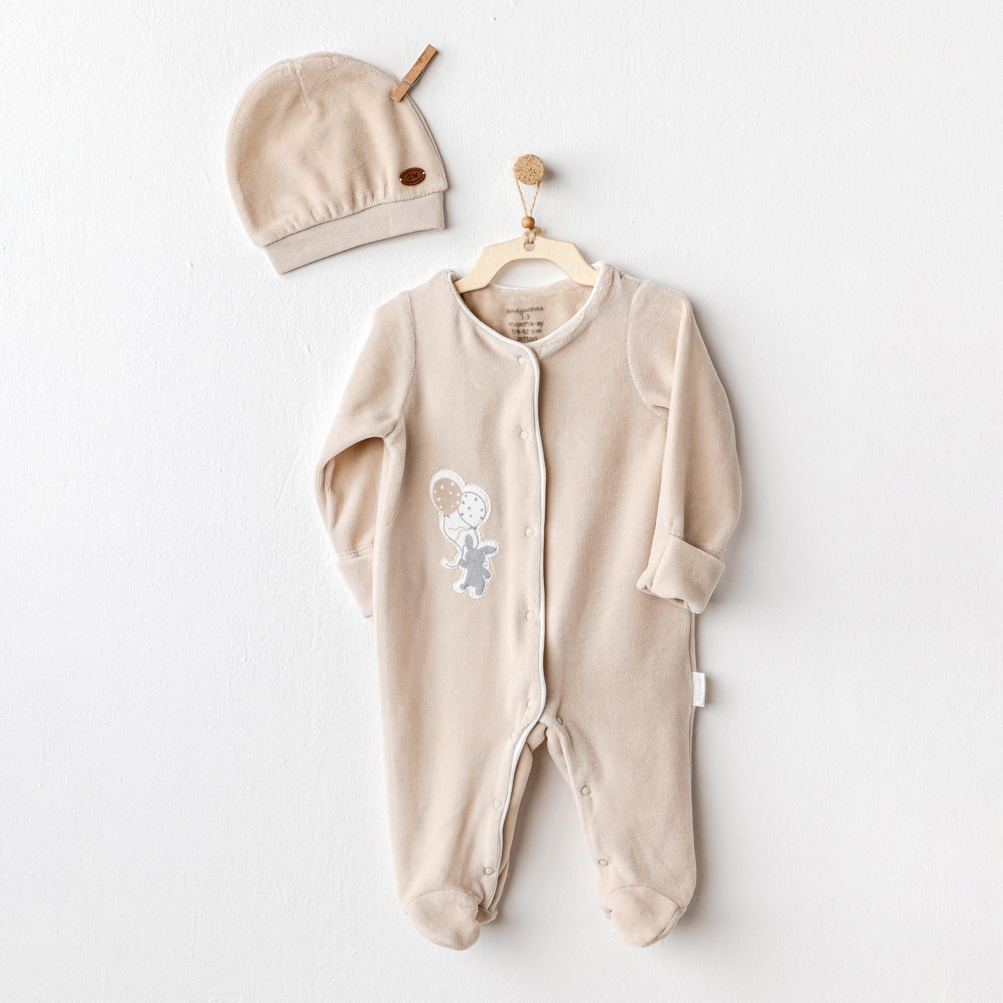 ANW-AC25064Erkek Bebek Tulum Takım Romper Hat Set Velvet Happy Everyday AC25064