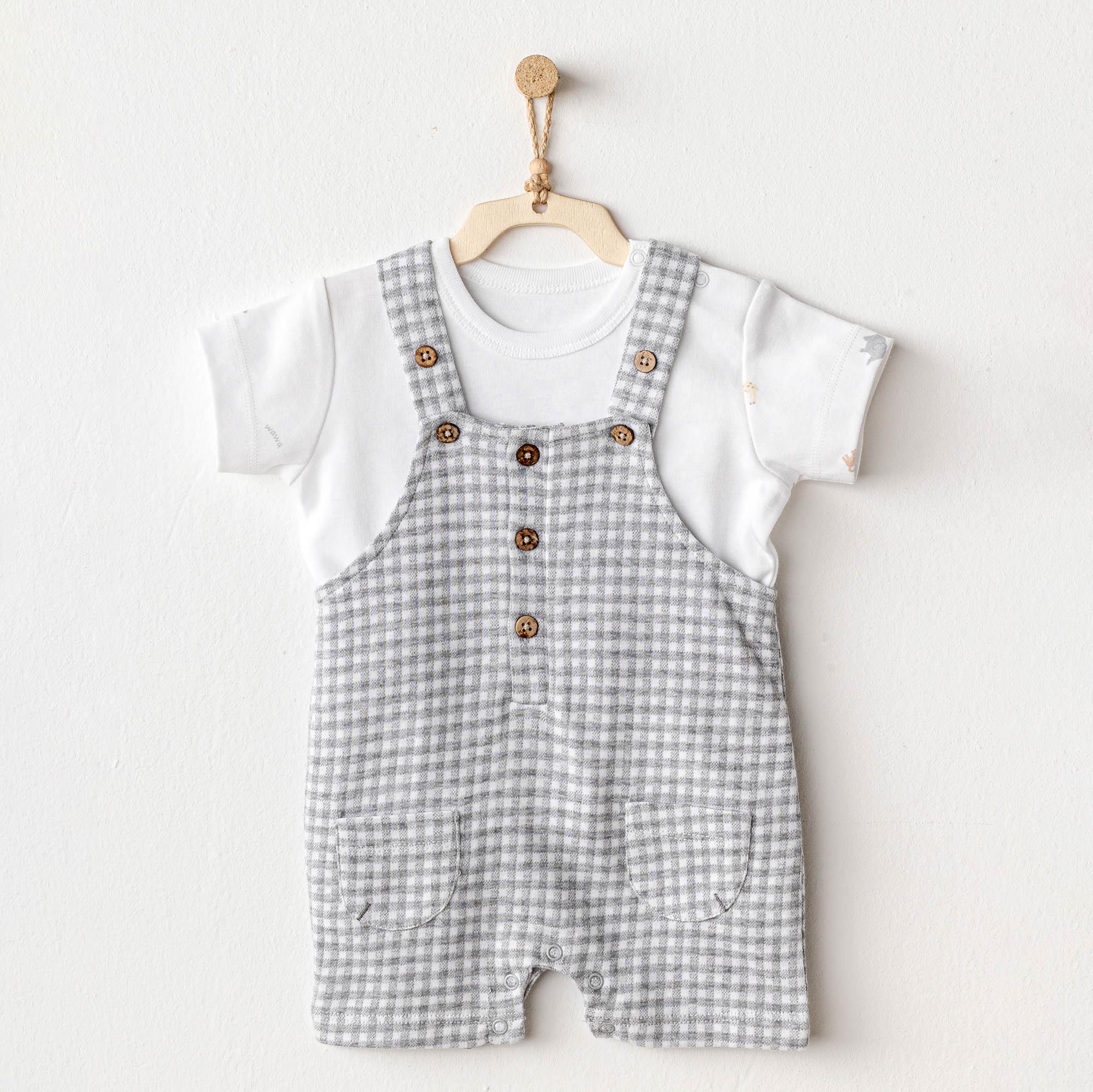 ANW-AC25804Erkek Bebek Salopet Takim Jumpsuit Set AC25804