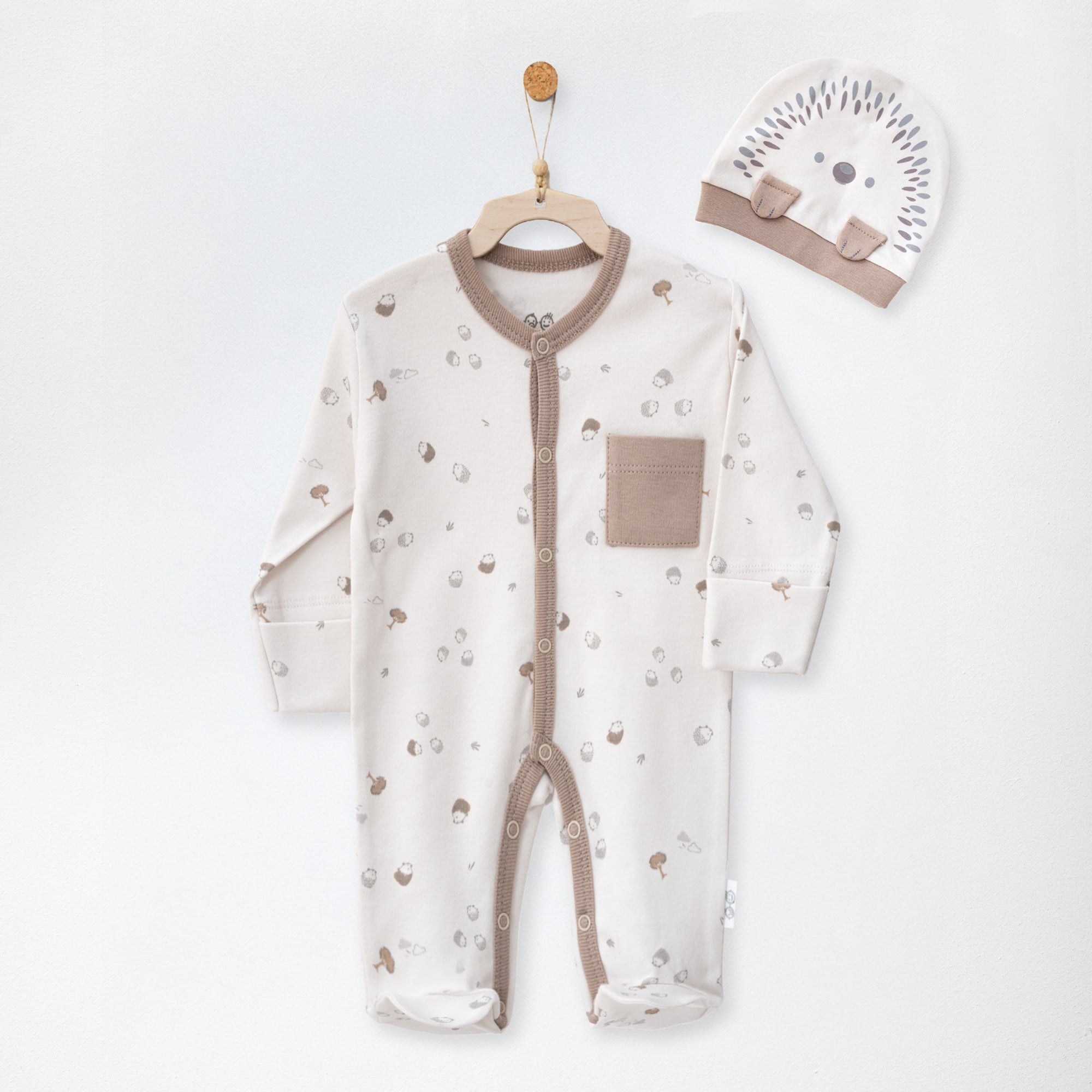 ANW-AC27056Erkek Bebek Tulum Takım Romper Hat Set Hedgegog Family ANW-AC27056