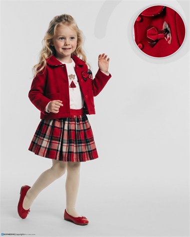 BBR-5270Baby Rose  Kız Çocuk Kaşe Ceket Ekose Etekli Takım  BBR-5270
