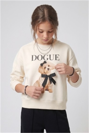 DMB-0903Kız Çocuk Köpek Baskılı Sweat DMB-0903
