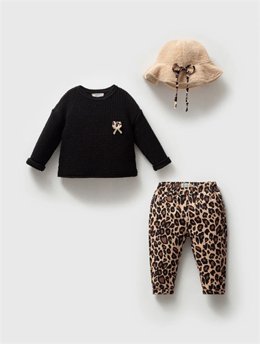 NOY-9349Kız Bebek Leopar Desenli 3'lü Takım NOY-9349