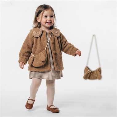 CCS-2771Kız Bebek Bukle Kaşe Paltolu 3 Lü Elbise Takımı CCS-2766