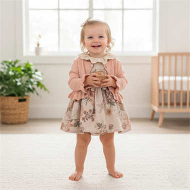 MAR-105-1Kız Bebek Ceketli Güpürlü Donlu Elbise Takımı MAR-155-1