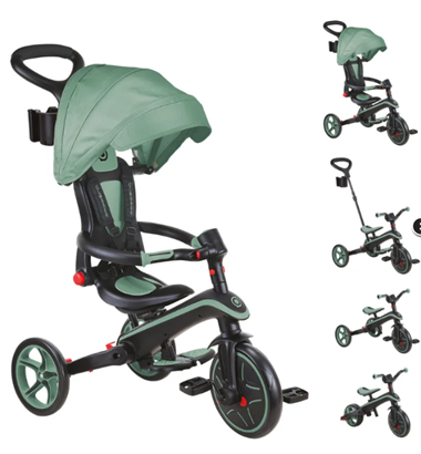GLO-732-104Globber Exolorer 4 in 1 Trike Katlanabilir Çocuk Bisikleti - Zeytin Yeşili
