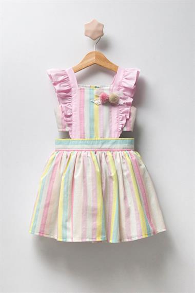 CMN-3254Kız Çocuk Fırfırlı Beli Dekolteli Elbise