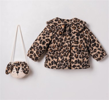 CCS-2766Kız Bebek Leopar Çantalı Peluş Mont CCS-2766