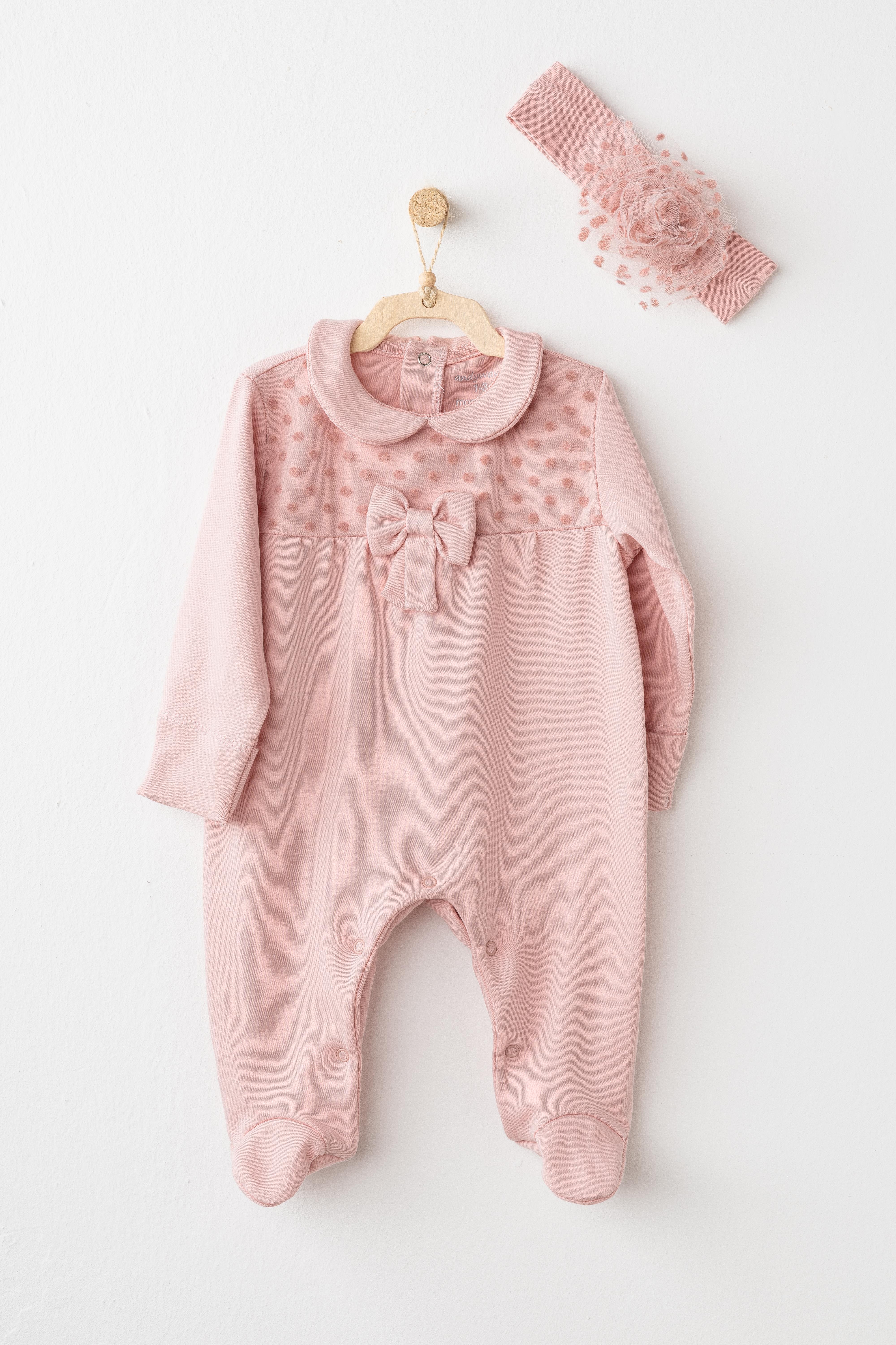 ANW-AC26242Kız Bebek Tulum Takım Romper Band Set AC26242