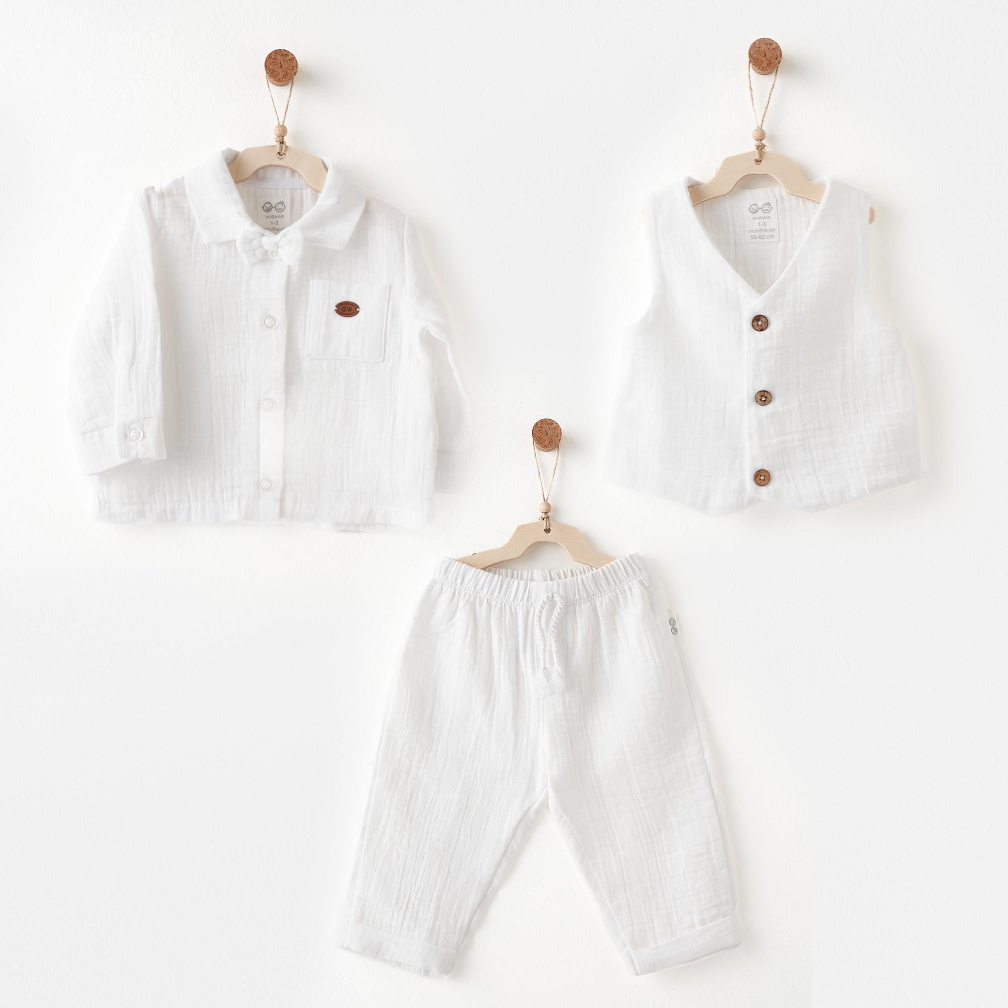ANW-AC26553Erkek Bebek Takım 3 Parça Set Muslin ANW-AC26553