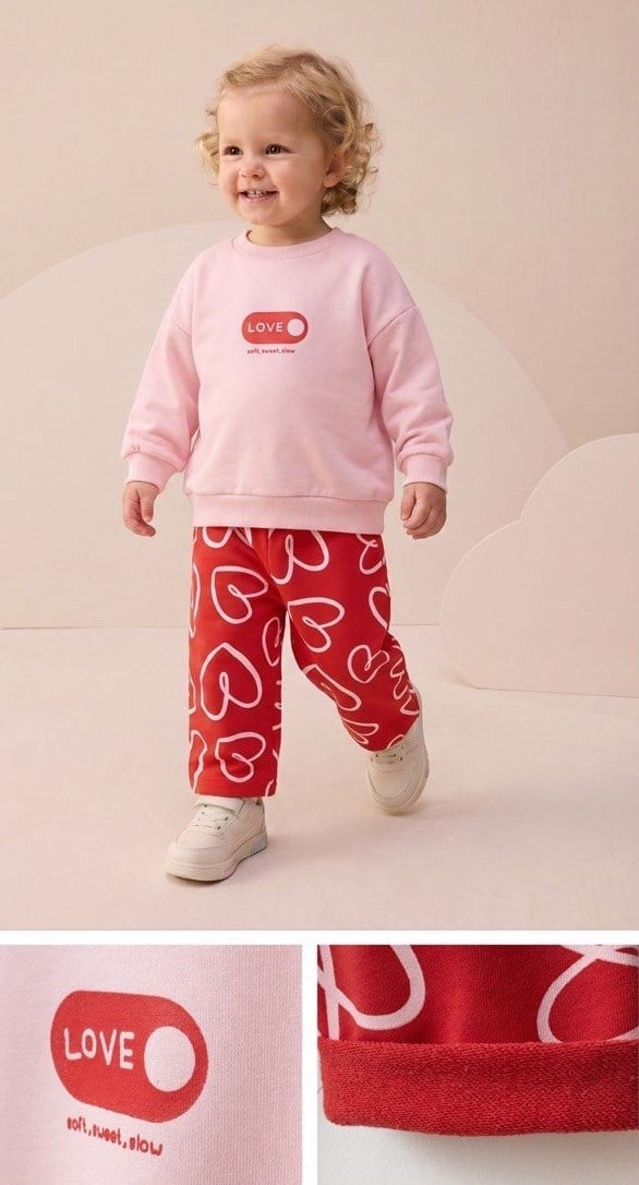 BUP-26205Kız Bebek Kalp Baskılı Takım  BUP-26205