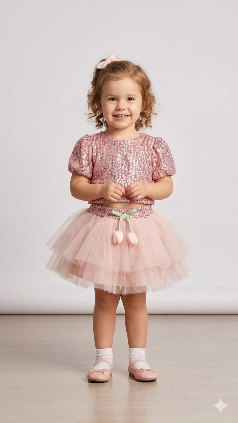 CCS-2649Kız Bebek Crop Tütü Etekli Takım  CCS-2649