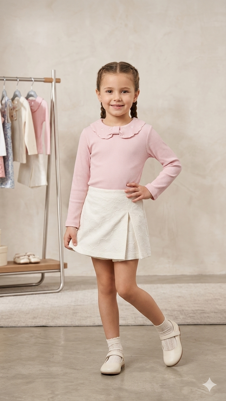DMB-9957Kız Çocuk Kalp Desen Gabardin Şort Etek Takım DMB-9957