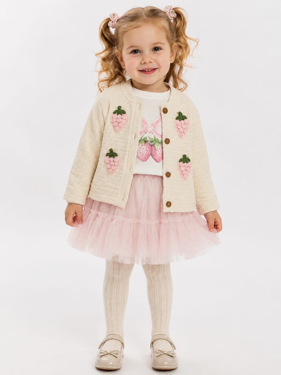 SER-1040Kız Çocuk Tül Etekli Hırka Takım SER-1040