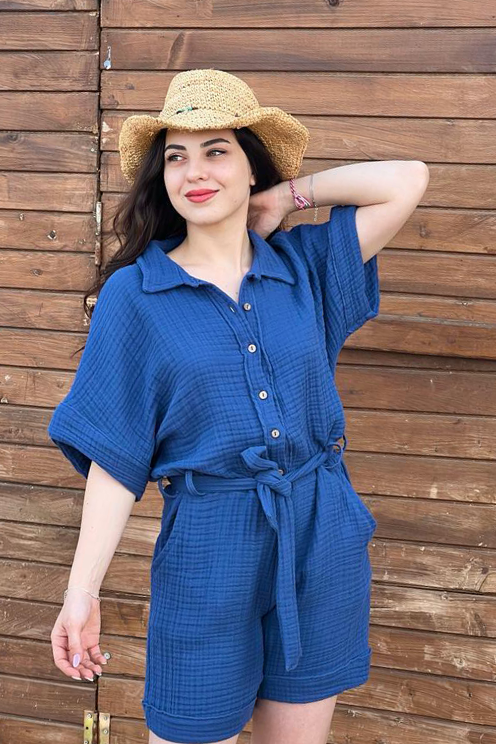 HT-00144 Kat Müslin Kadın Kısa Tulum
