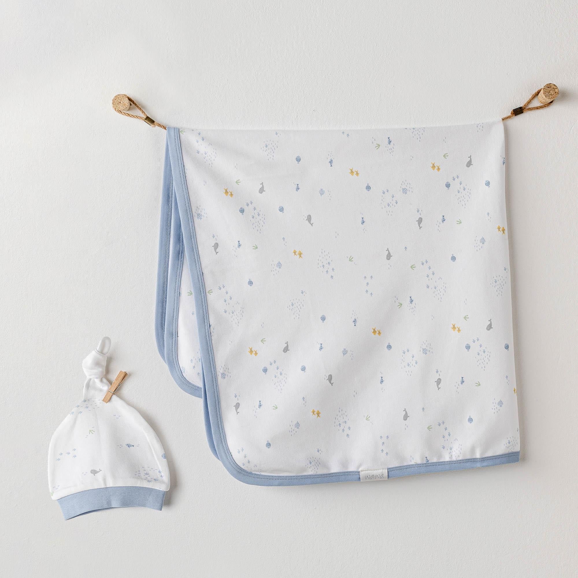 ANW-AC25606Erkek Bebek Battaniye Şapka Takım Blanket Hat Set 85x90