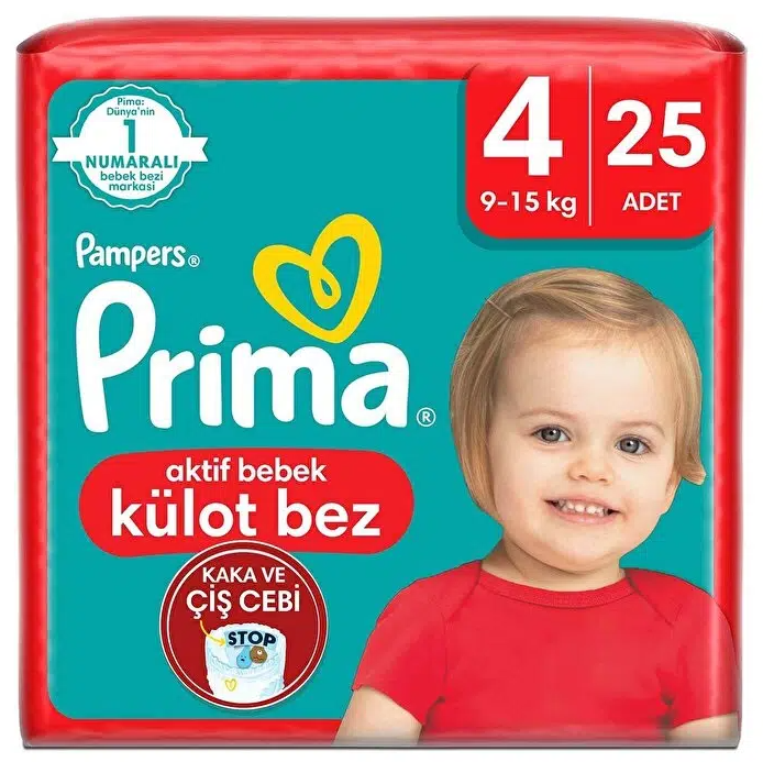 PRI-154Prima Aktif Bebek Külot Bez 4 Beden 9-15 Kg 25 Adet
