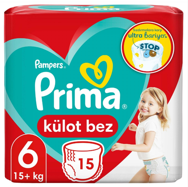 PRI-239Prima Külot Bebek Bezi 6 Beden 15 Adet Ekstra Large Tekli Paket