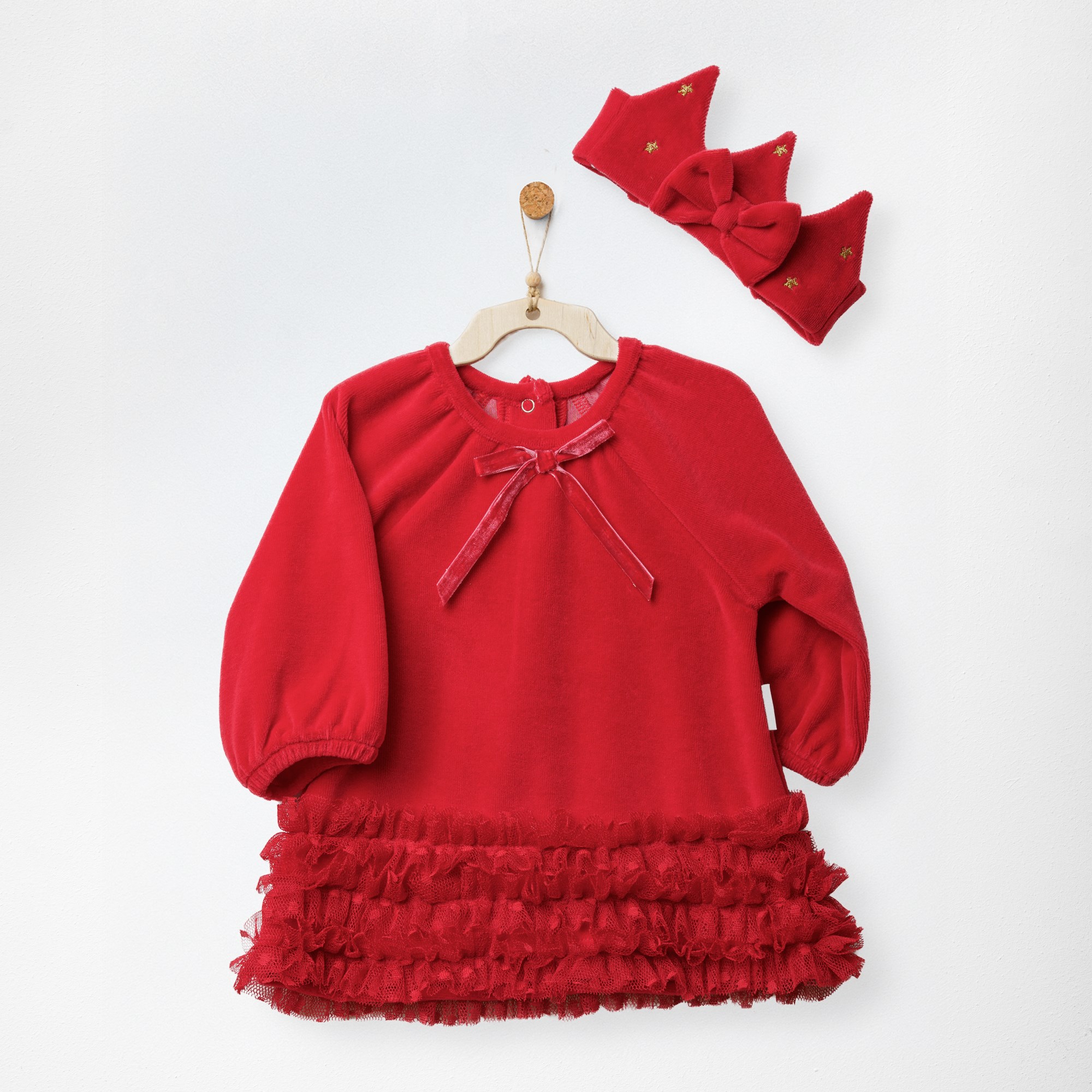 ANW-AC27112Kız Bebek Elbise Takım Dress Haır Band Velvet Happy New Year ANW-AC27112