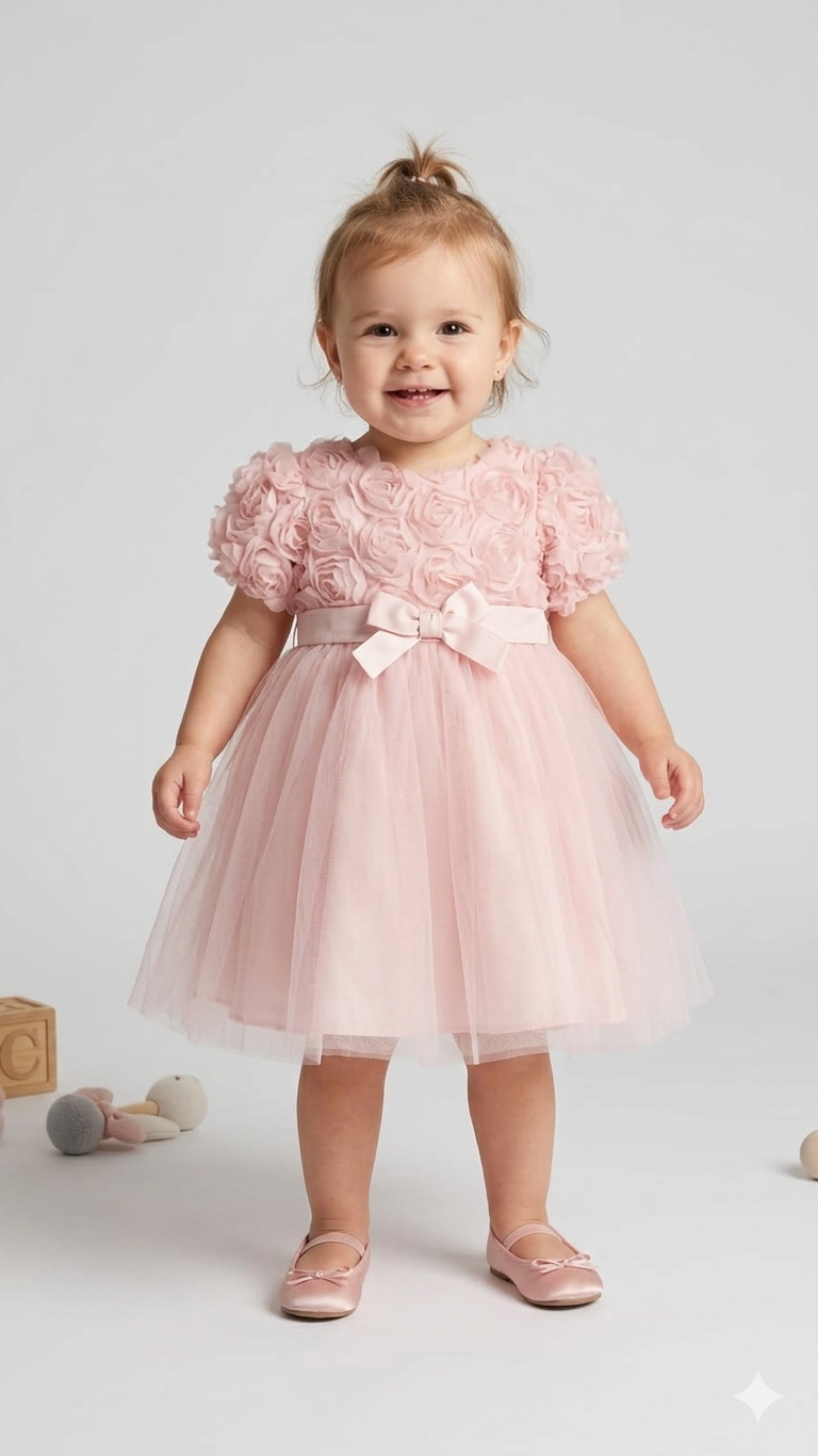 MİO-4297Kız Bebek Çiçekli Elbise