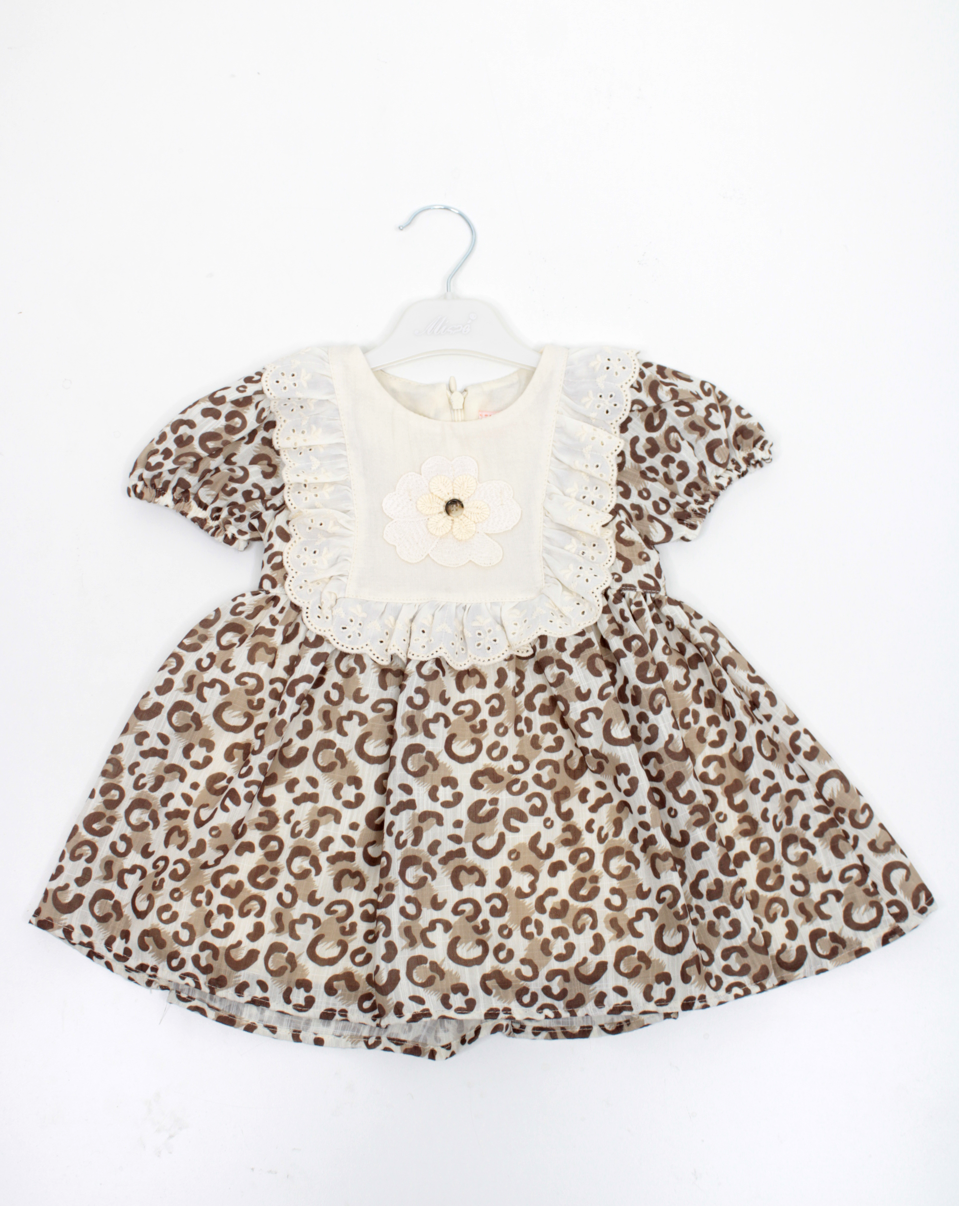 NBK-25138Kız Bebek Leopar Desenli Bayramlık Elbise