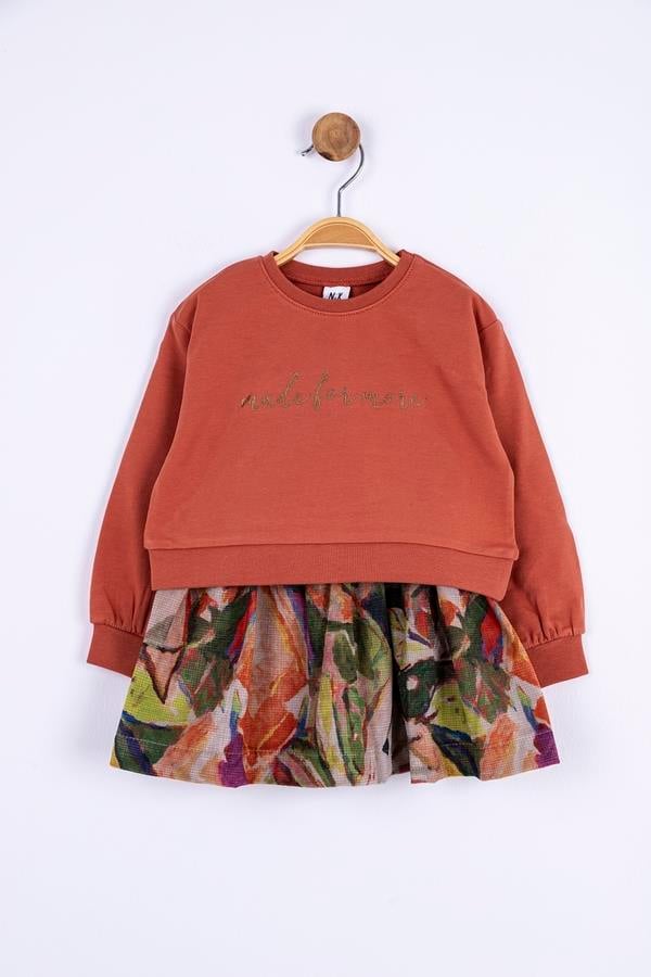 NK-75603Kız Bebek Eteği Kadife Mine Sweat Elbise